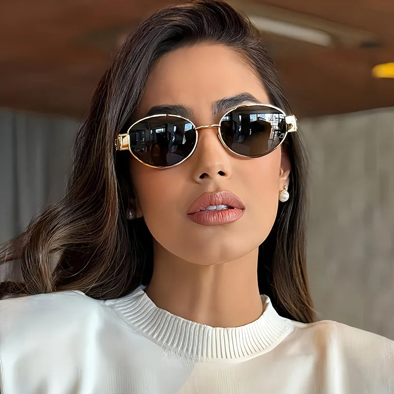 Trendy Classic Metal Frame Oval Sunglasses for Women