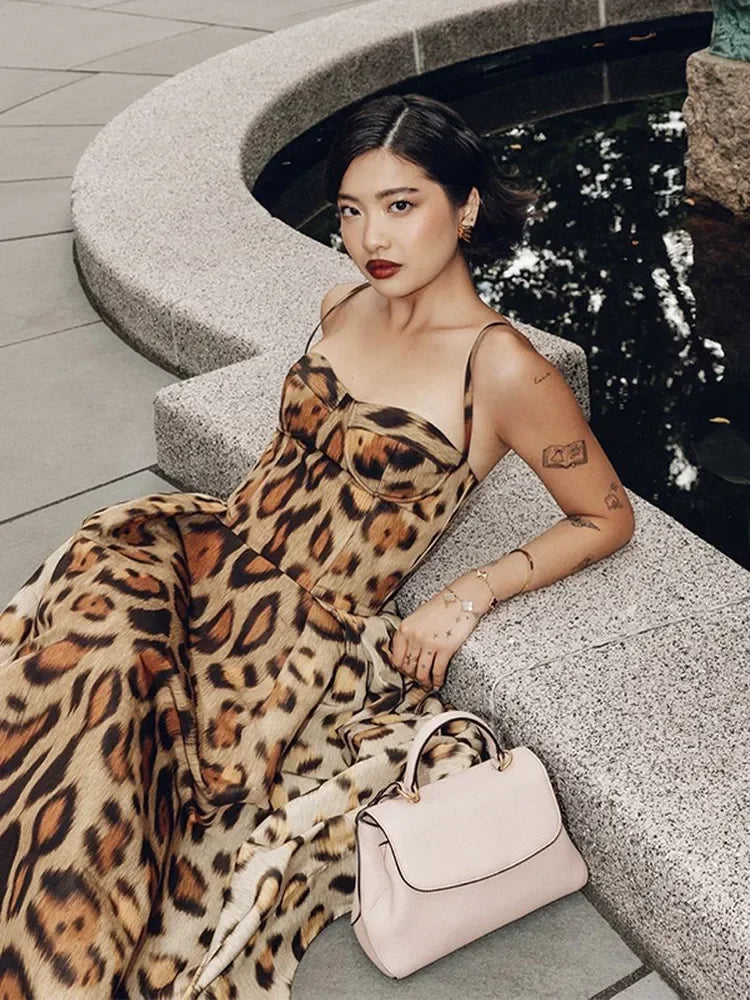 Leopard Print Open Back Sleeveless Mini Dress For Women
