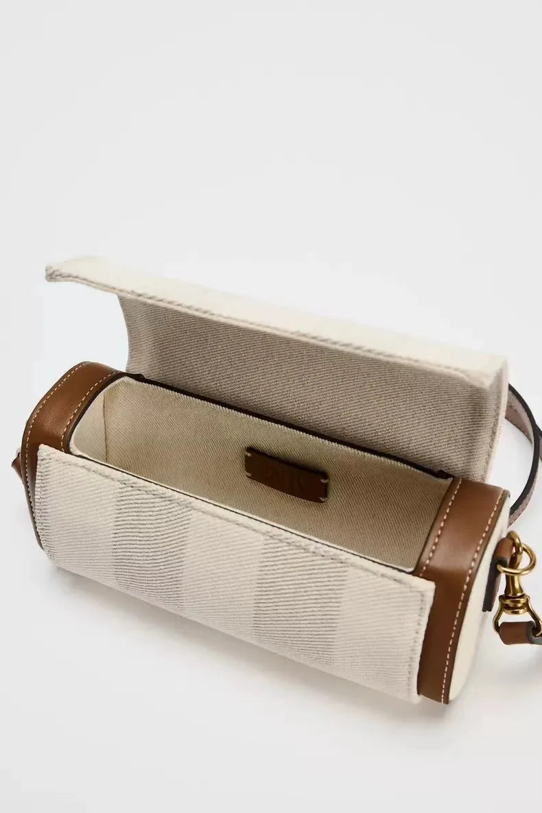 Autumn new women's bag, vanilla yellow flip cover versatile commuting cylindrical bag, cylindrical shoulder crossbody bag