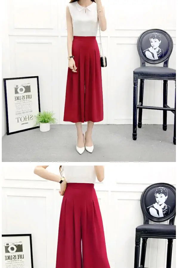 High Waist Pleated Wide Leg Cotton Linen Pants For Women