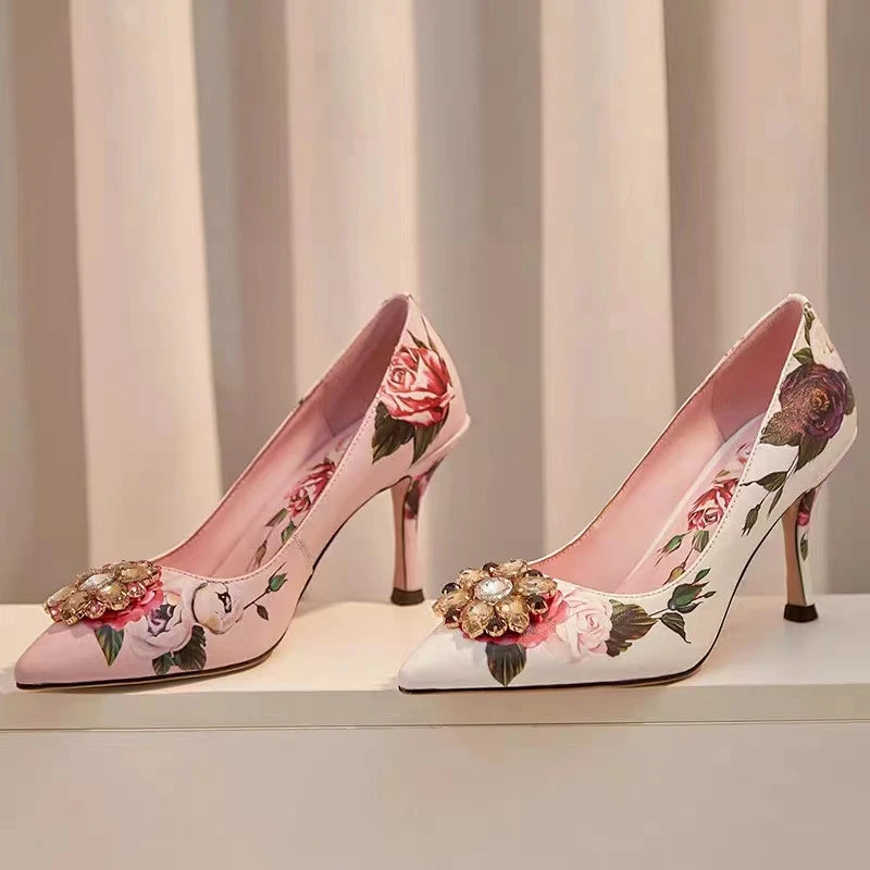 Crystal Rhinestone Leather Pumps