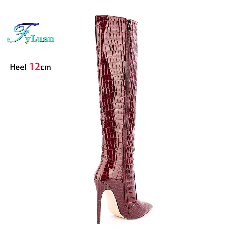 Wine Red Knee High Boots