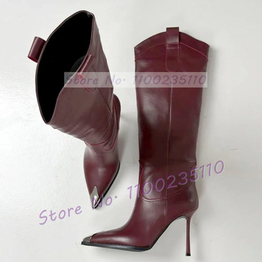 Brown Metallic Knee High Boots