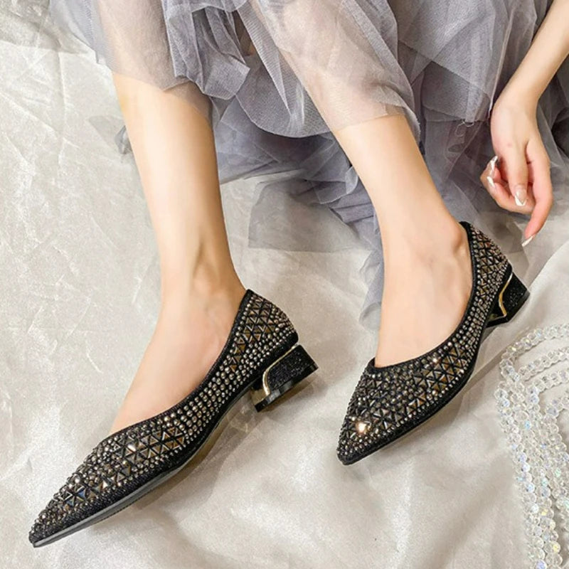 Sparkling Rhinestone Pointed Toe Ballet Flats for Women