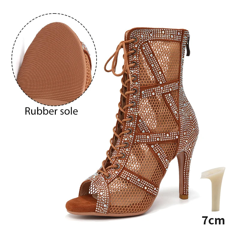Rhinestone Stiletto Latin Dance Ankle Boots for Women