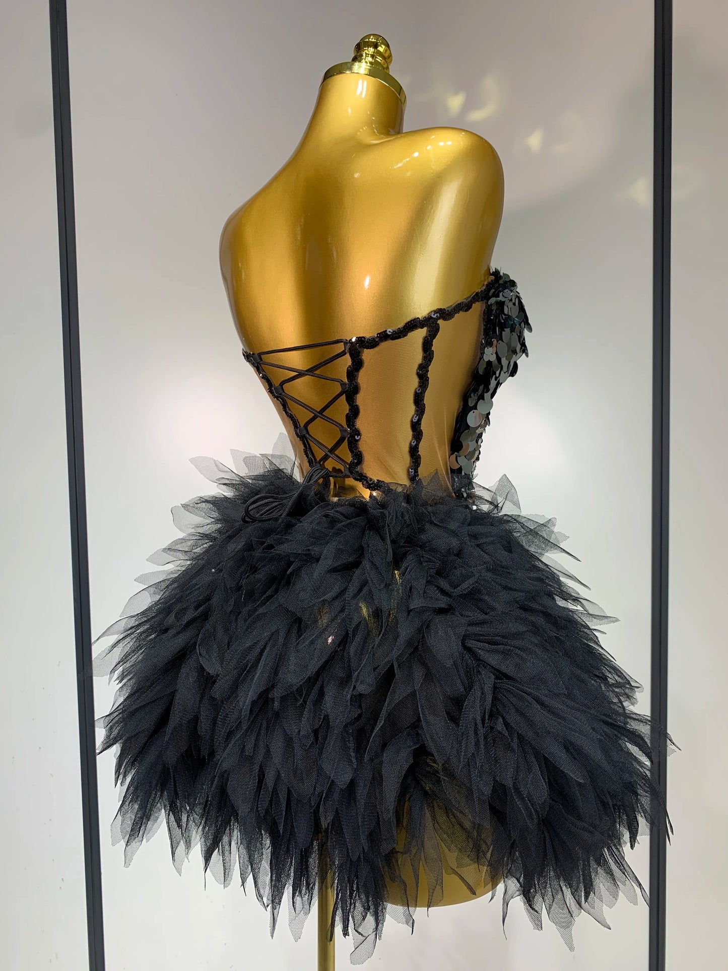 Sparkly Black Sequins Two Pieces Set for Women Party Evening Prom Celebrate Birthday Photo Shoot Dress Nightclub Dance Costume