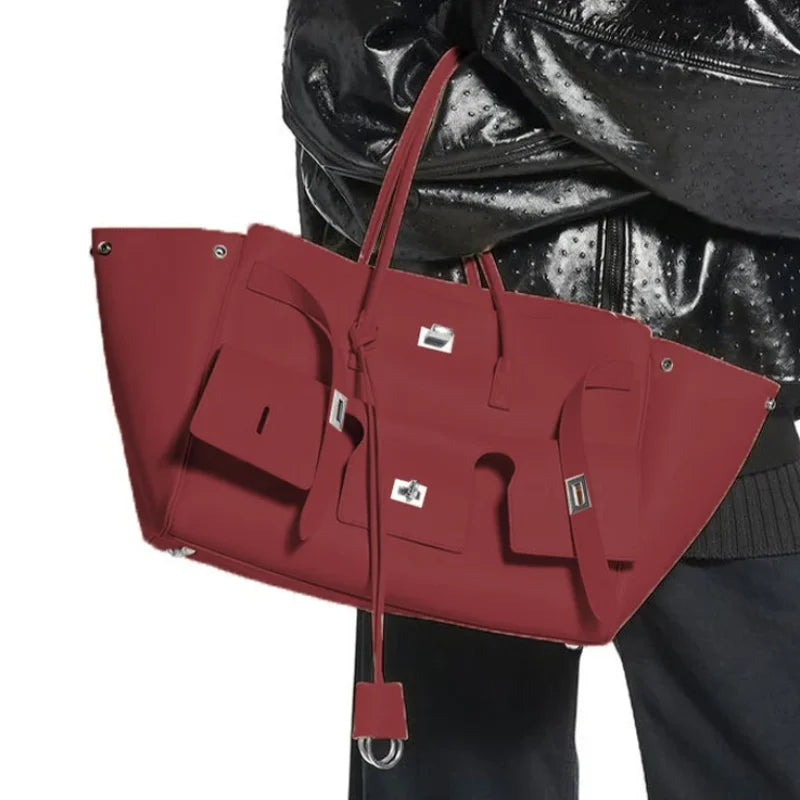 Luxury High Quality Tote Bag Brand Texture Lock Wing Bag Solid Color Simple New Horizontal Square Bag Women's Commuter Handbag