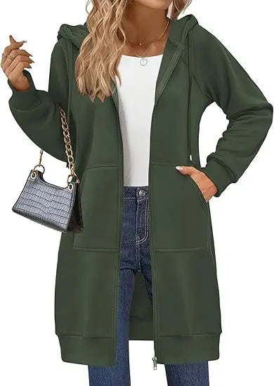 Solid Color Long Sleeve Zippered Hoodies For Women