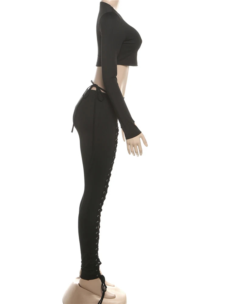 Asymmetrical Crop Top and Shirred Pants Two Piece Set for Women