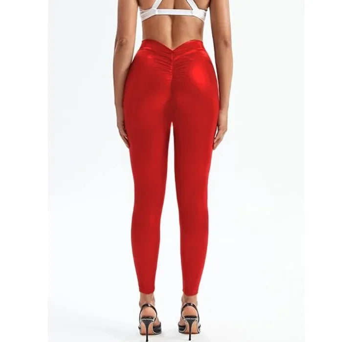 Sexy Pants for Women Fashionable and Versatile Pencil PU Leather Elastic Tight V-waist Trousers Female Summer and Fall 2025 New
