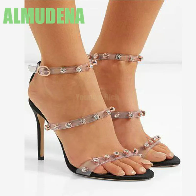 Slim Crystal Flat Ribbon High Heel Sandals for Women