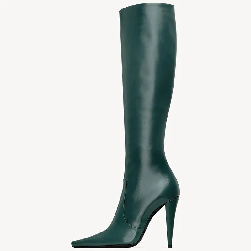 Pointed Toe Knee High Stiletto Heeled Boots for Women
