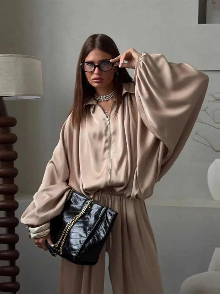 Autumn Casual Loose Relaxed Coat and Pants Set for Women