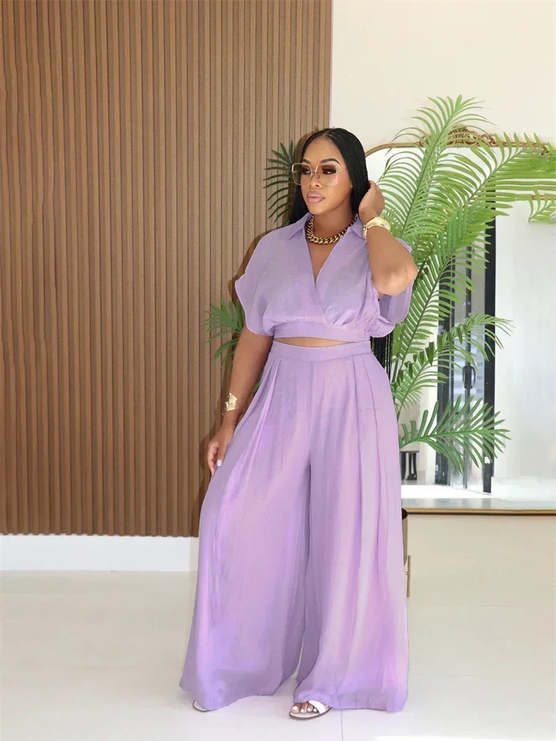 Relaxed Casual Crop Top And Wide Leg Pants Set for Women