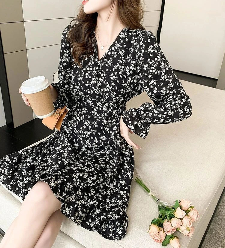 Floral Woman Long Sleeve Dress Chic And Elegant Pretty High Quality Flower Luxury Outfits Casual Youth Midi Dresses for Women