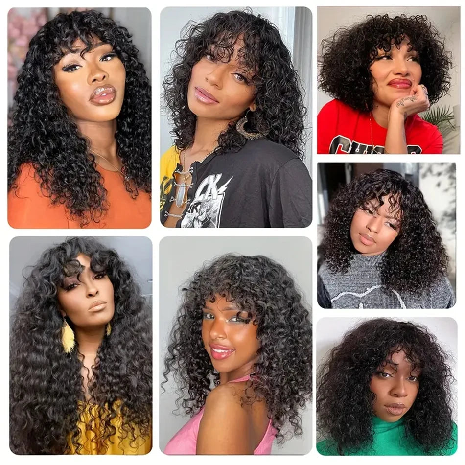 Water Wave Glueless Human Hair Wig With Bangs for Women