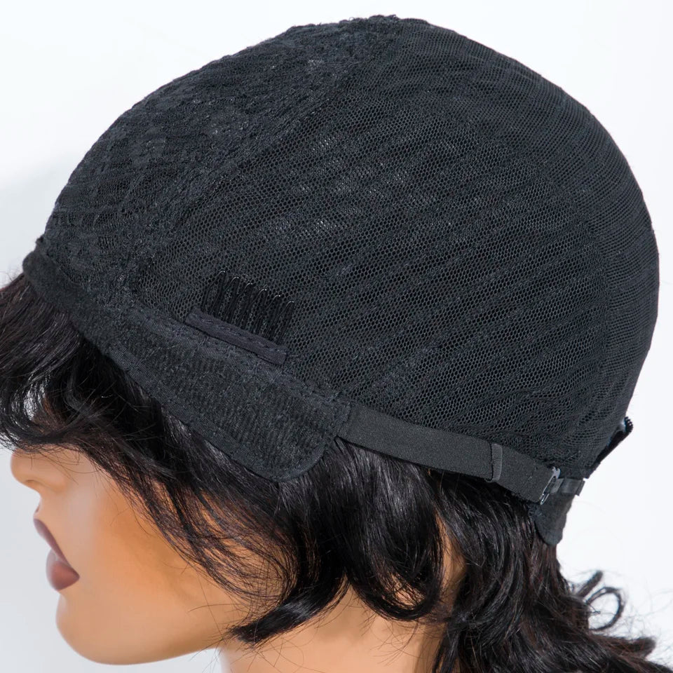 Short Mullet Pixie Cut Remy Human Hair Bob Wig for Women