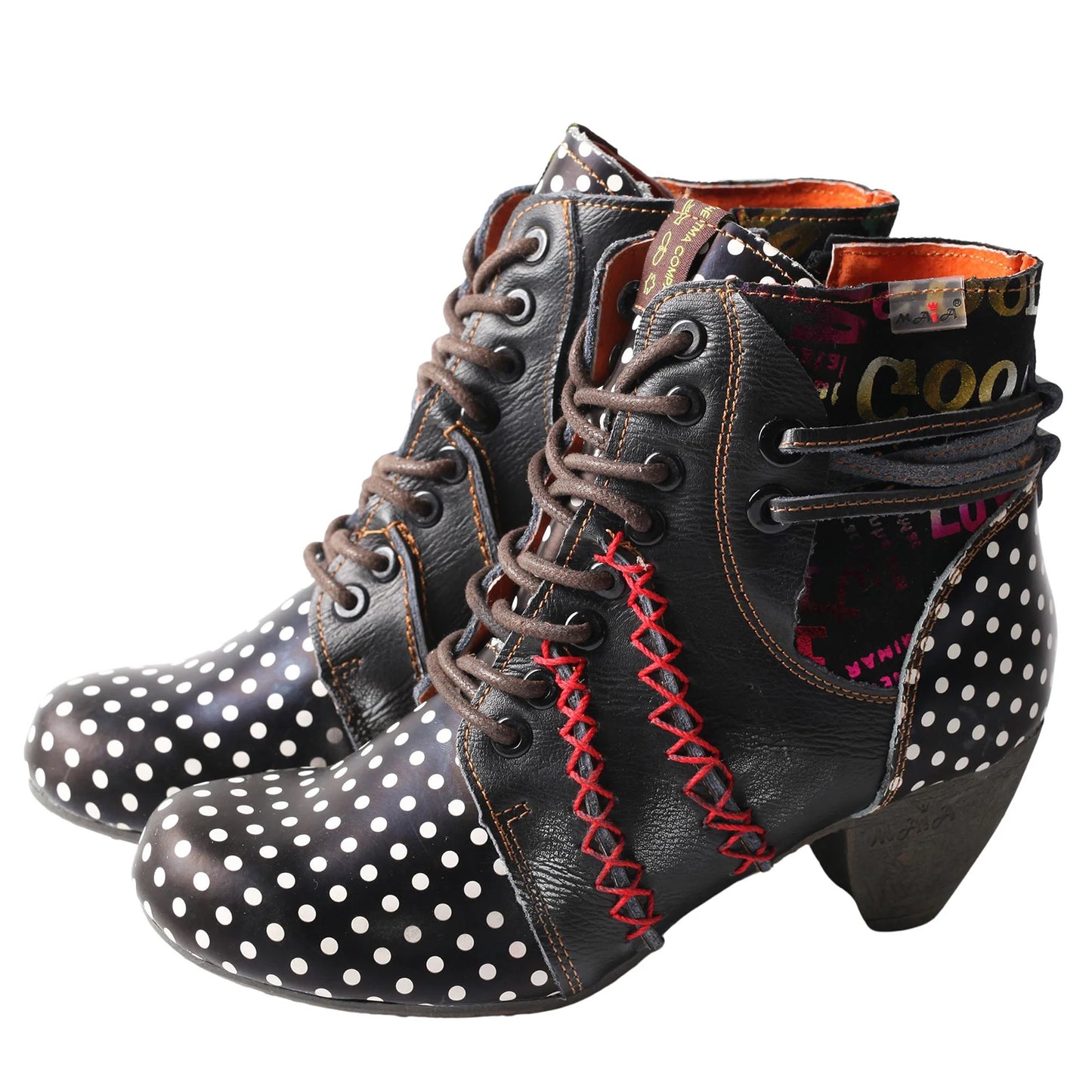 Genuine Leather Polka Dot Ankle Boots