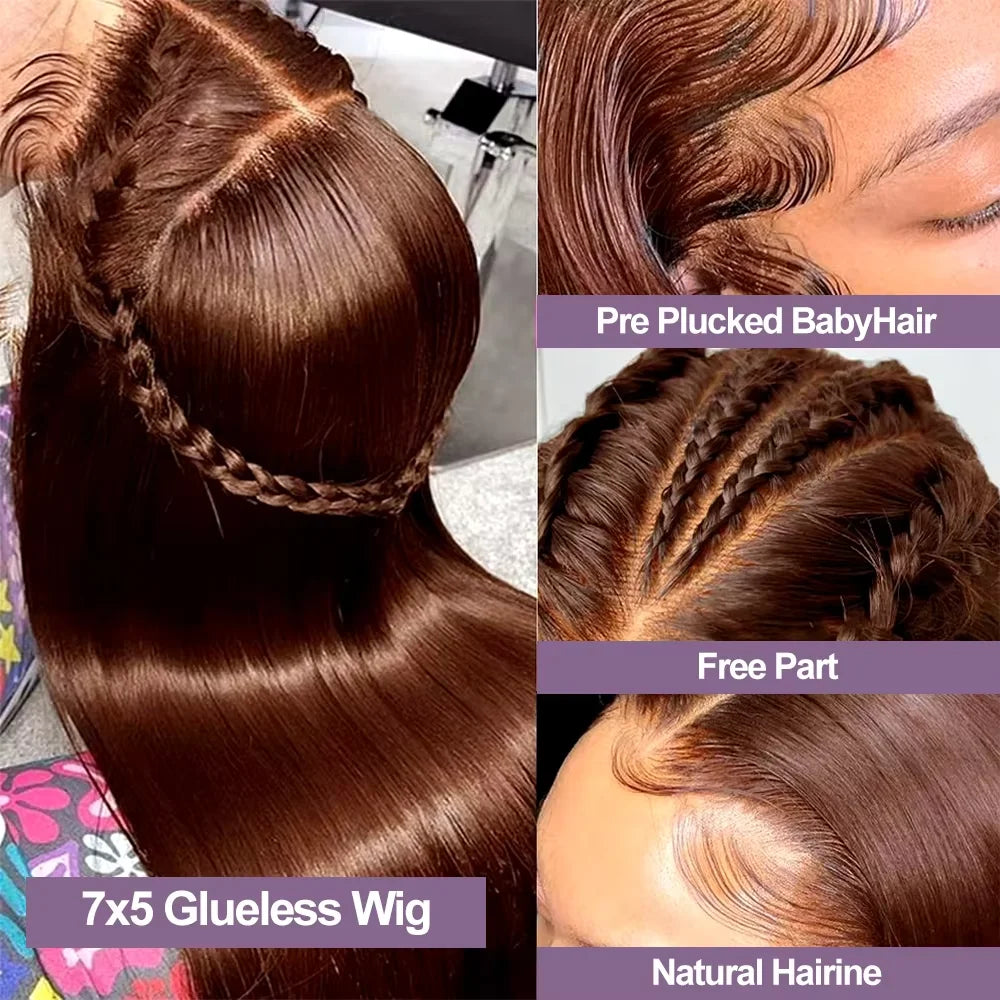 Chocolate Brown Straight Lace Front Human Hair Wigs For Women