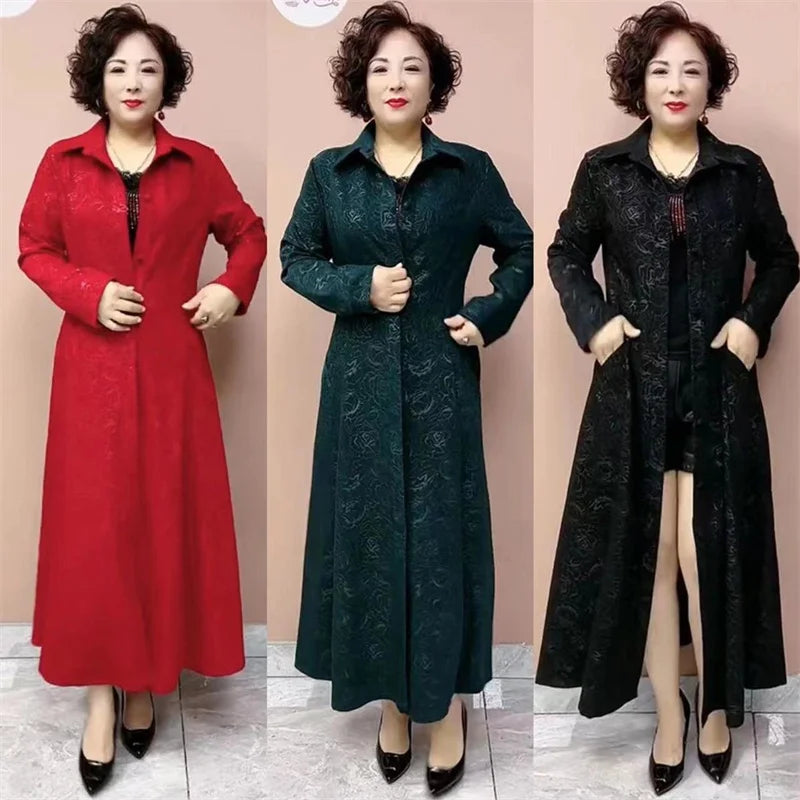 High End Women's Windbreaker New Spring Aumnu Oversized Women's Clothing Slimming Long Trench Jacket Fashion Mom's Outerwear 6XL