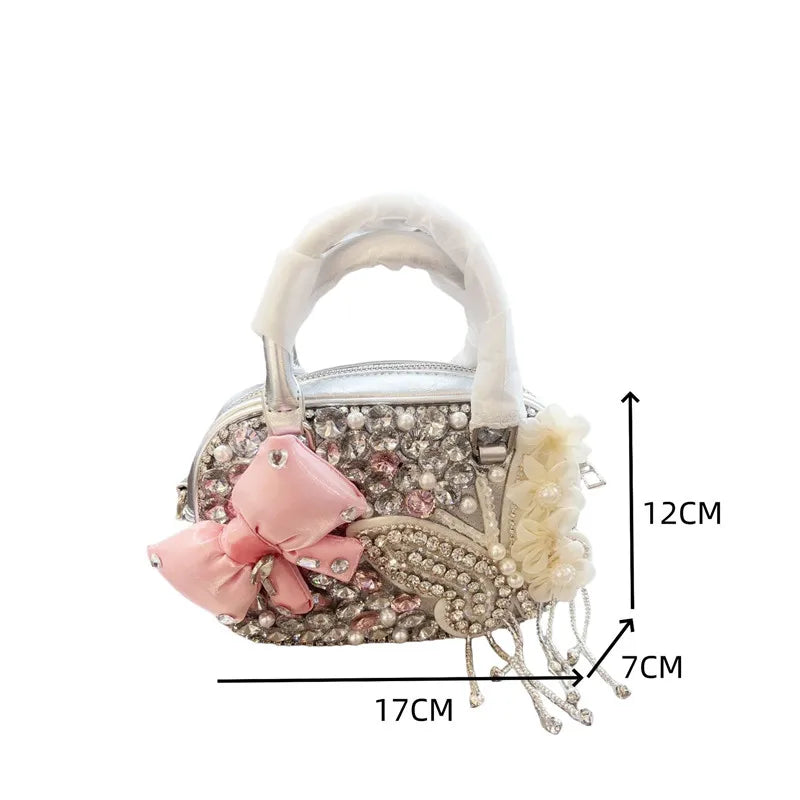 Pearl Bow Rhinestone Evening Clutch