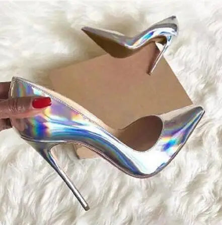 Shiny Patent Leather Pointed Toe Slip On Pumps for Women