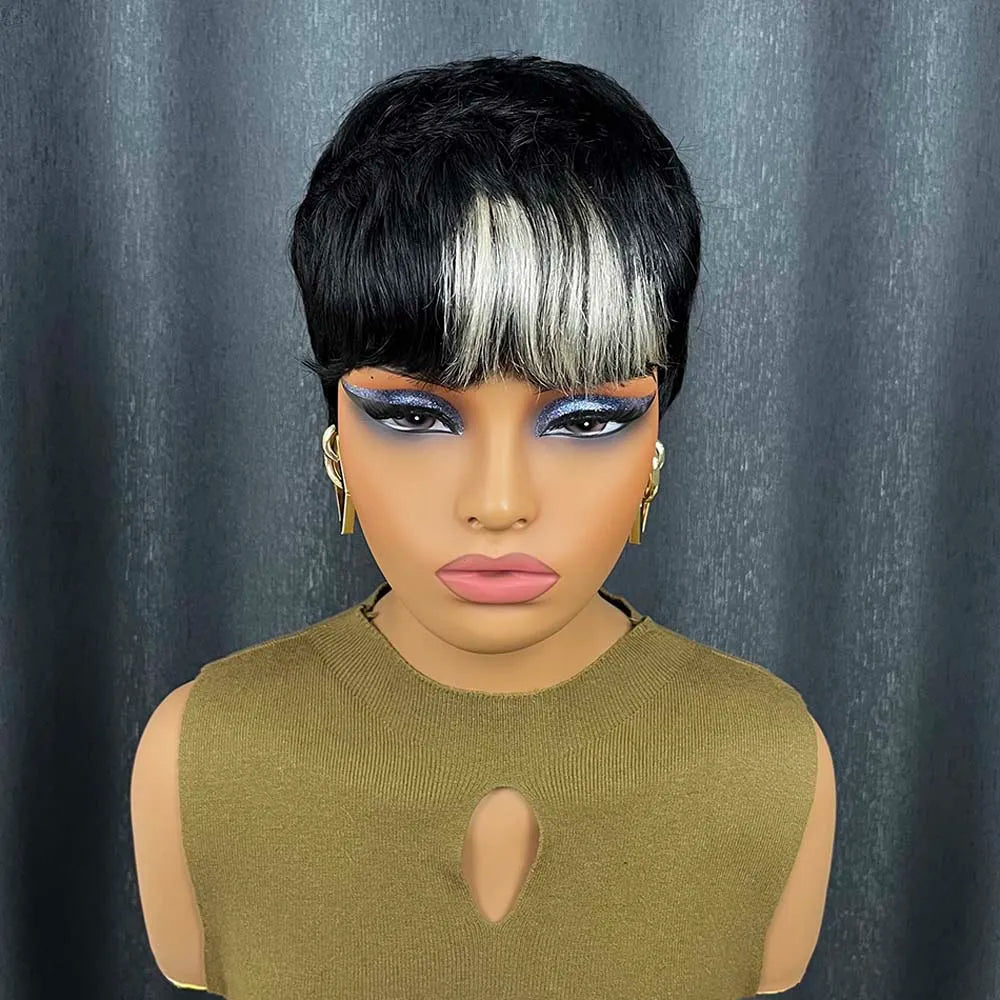Short Pixie Remy Human Hair Wig With Bangs for Women