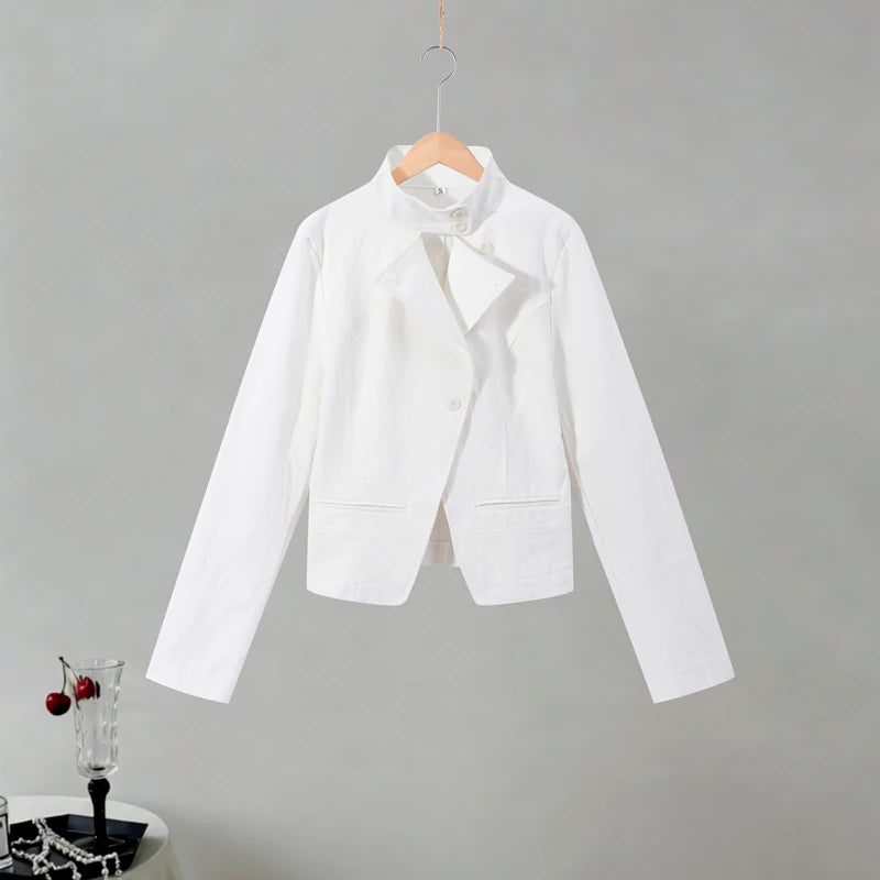 Casual Stand Collar Jacket and Shorts Set for Women