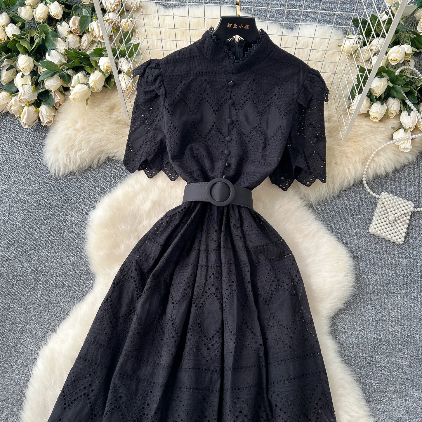 O-Neck Sash Embellished A-Line Dress