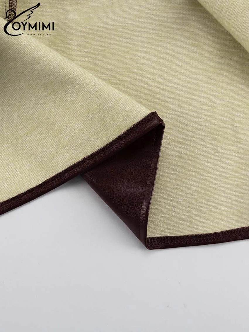 Oymimi Vintage Wine Red Pu Leather Womens 2 Piece Outfit Set Elegant Long Sleeve Lace-Up Shirts And Straight Simple Trousers Set