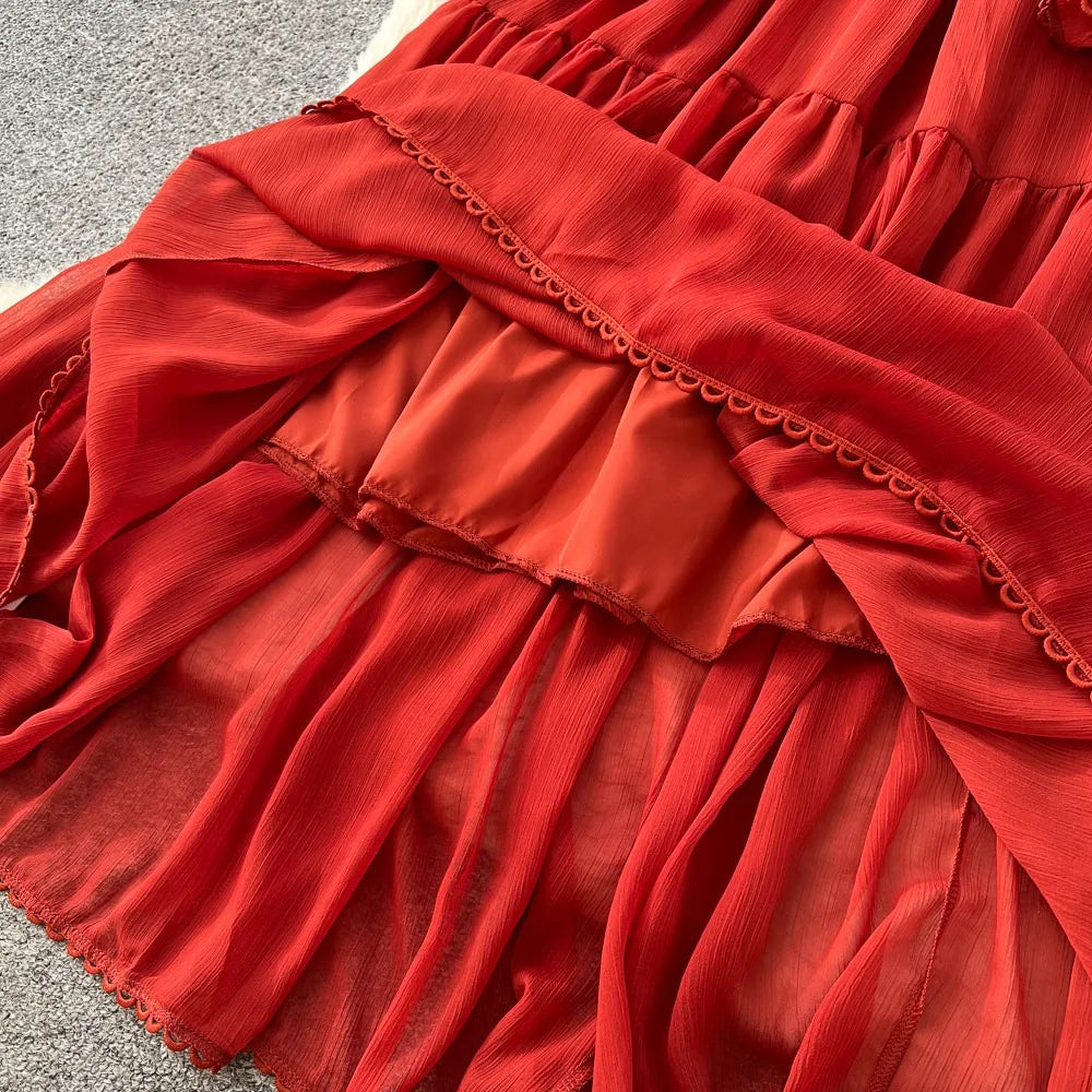 Elegant French V-Neck Waist-Cinching Maxi Dress for Women