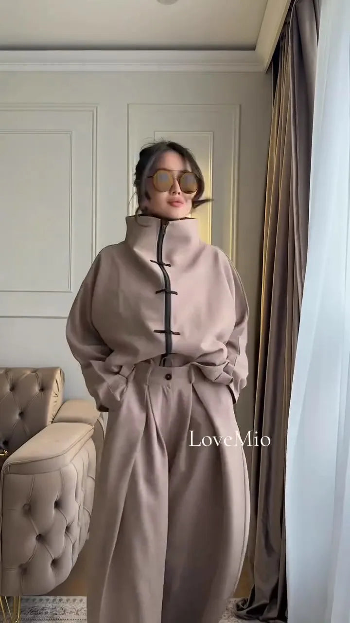 Loose Fit Casual Coat And Pant Set