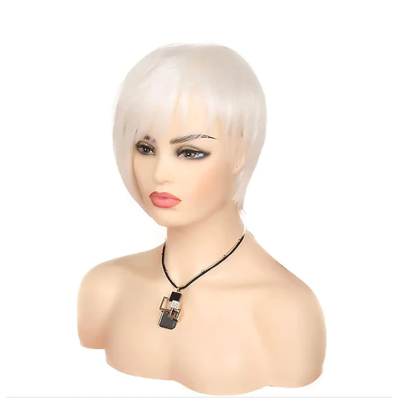 Heat Resistant White Fringe Pixie Hair Wig For Women