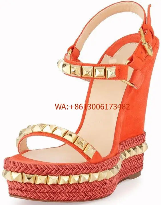 Metallic Trim Suede Wedge Sandals With Buckle Straps For Women