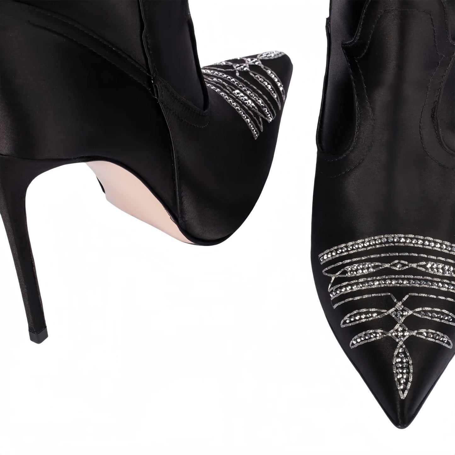 Retro Embroidered Rhinestone Knee High Cowboy Boots for Women