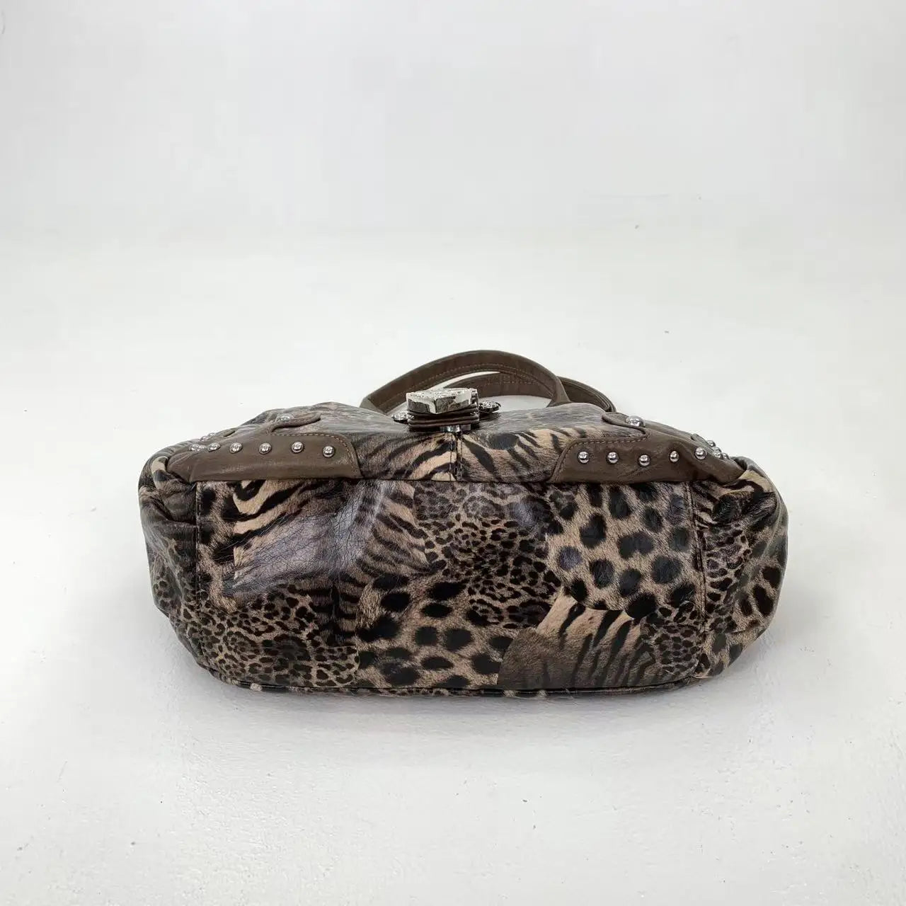 Leopard Print Patchwork Tote Bag with Pockets for Women
