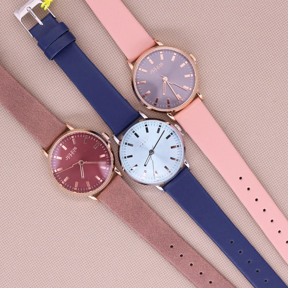 New Simple Lady Women's Watch Miyota Mov't Fine Fashion Hours Bracelet Simple Real Leather Clock Girl's Birthday Gift Julius Box