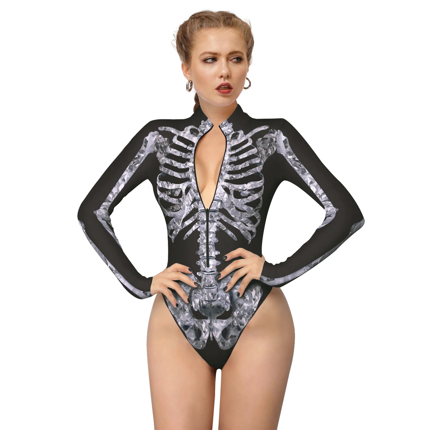 Halloween Skeleton Print Zentai Jumpsuit for Women