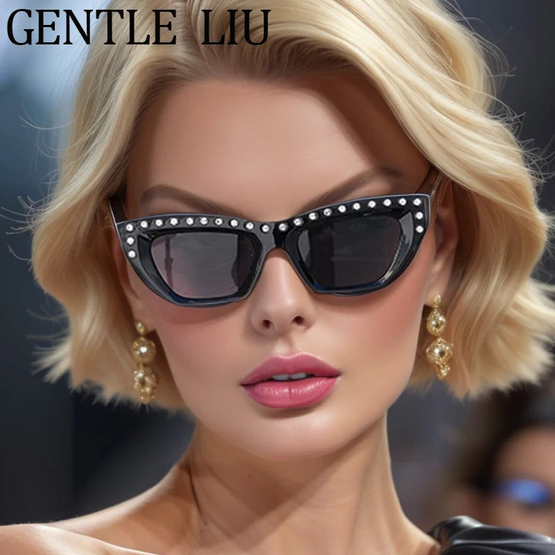 Rhinestone Cat Eye Rectangle Sunglasses