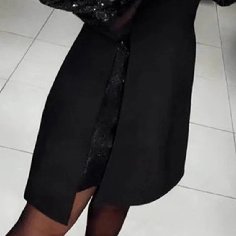 Sequin Patchwork Long Sleeve Mini Evening Dress for Women
