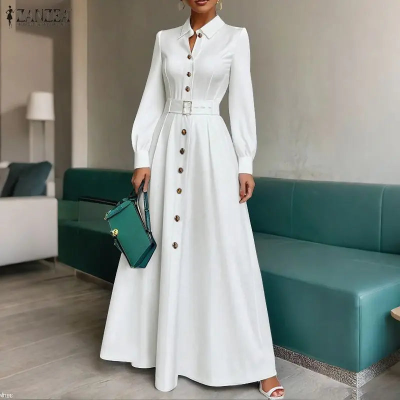 Belted Button Up Maxi Shirt Dress