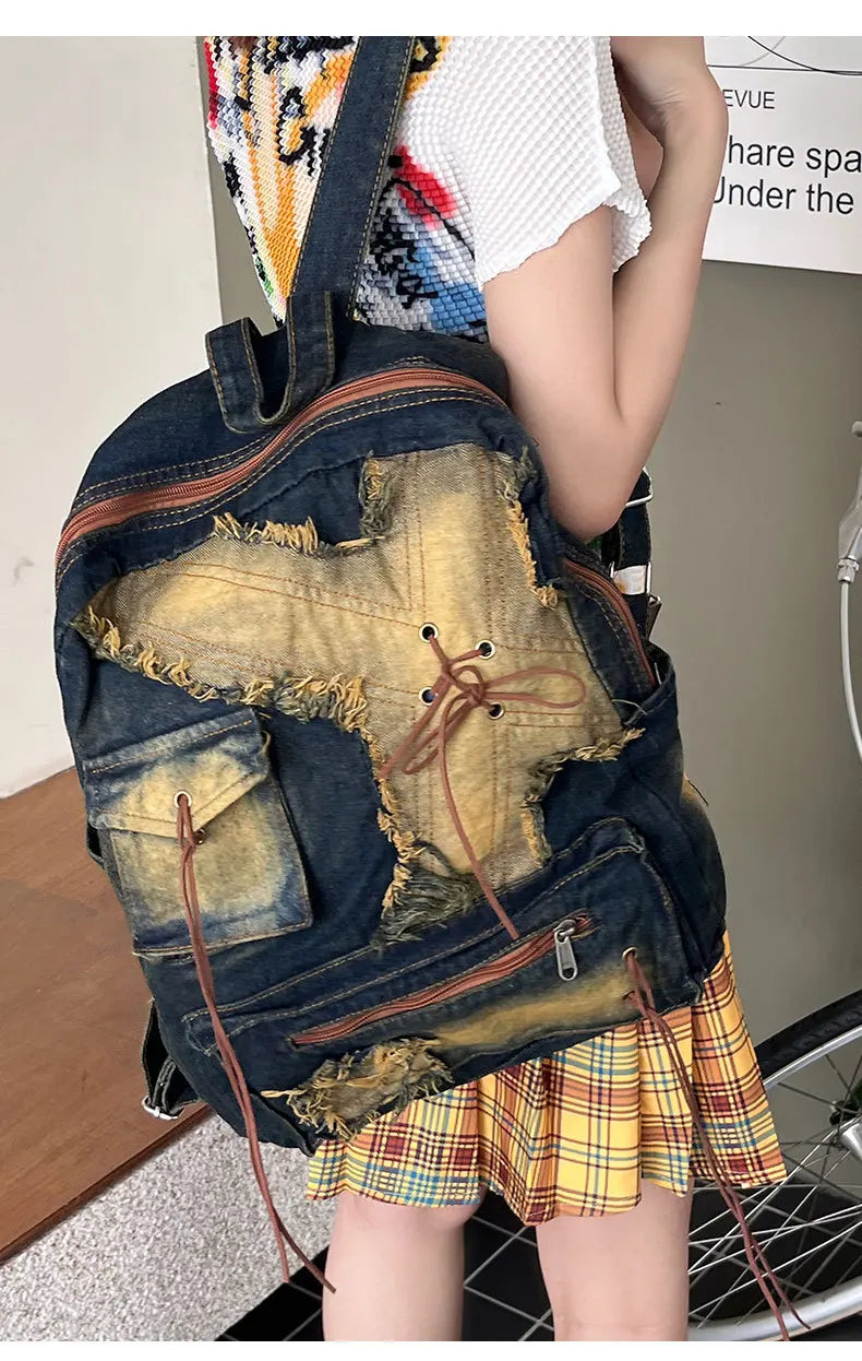 Washed Denim Backpack With Large Capacity for Women