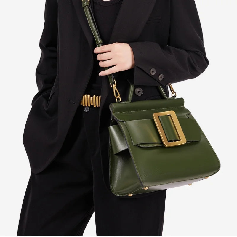 Structured Square Buckle Shoulder Bag