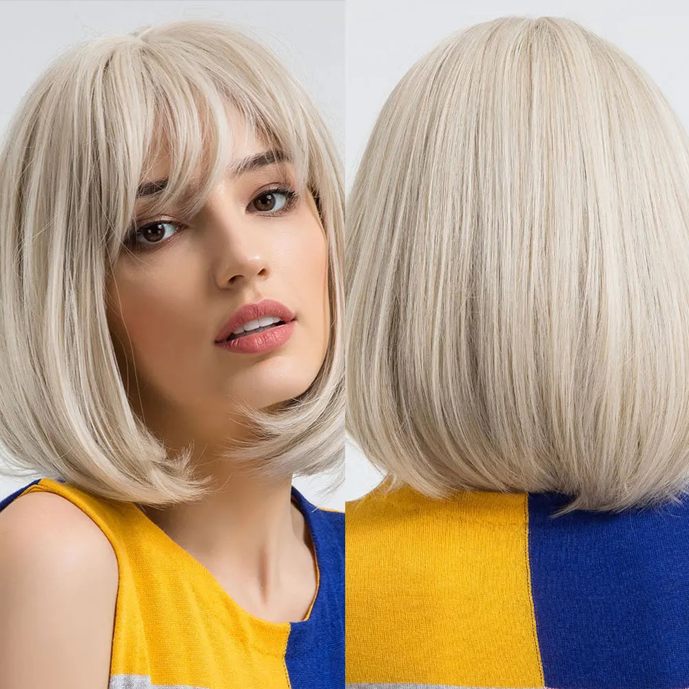 Heat Resistant Wine Red Bob Wig With Thick Bangs for Women
