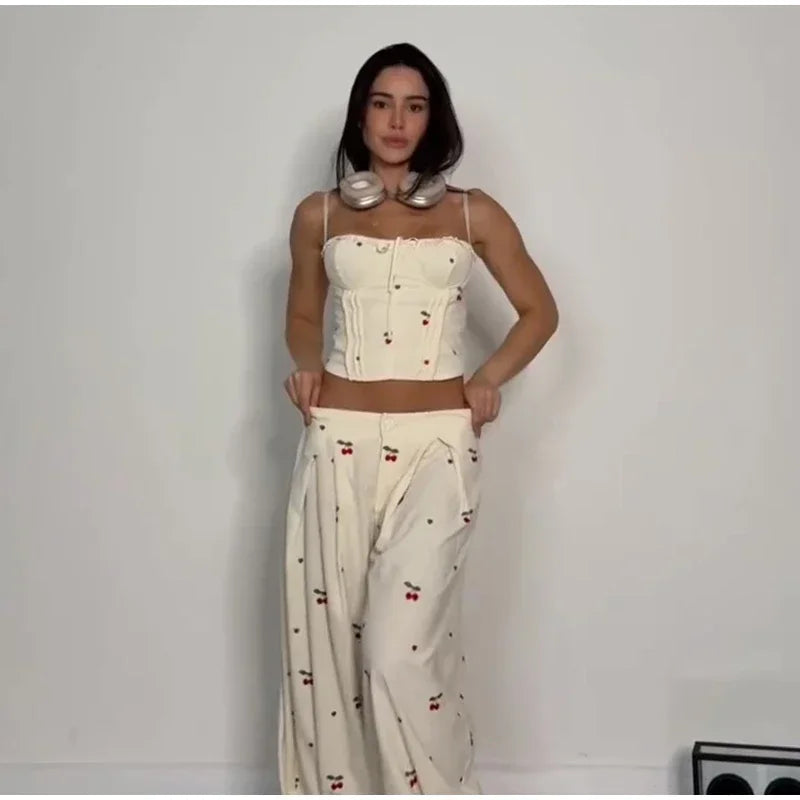 Striped Patchwork Vest and Asymmetric Trousers Set for Women