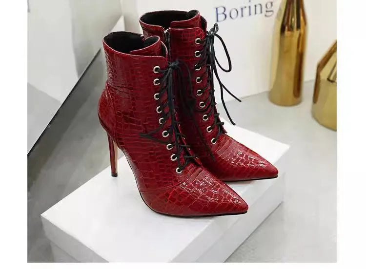 Chic Pointed Stiletto High Heel PU Leather Ankle Boots for Women