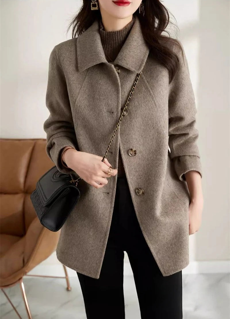 Women's Wool & Blends Coat Long Plain Ladies Jackets Loose Sleeve Casual Cheap Trendy Fashion 2025 Single Medium Outerwears Hot