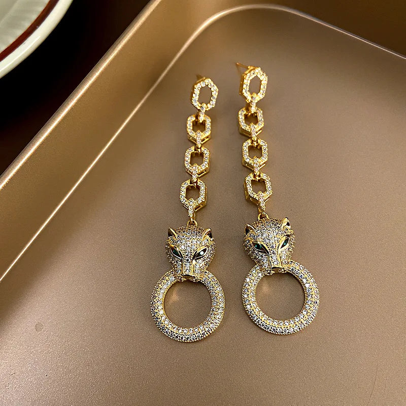 Leopard Zircon Earrings Necklace And Bracelet Set for Women