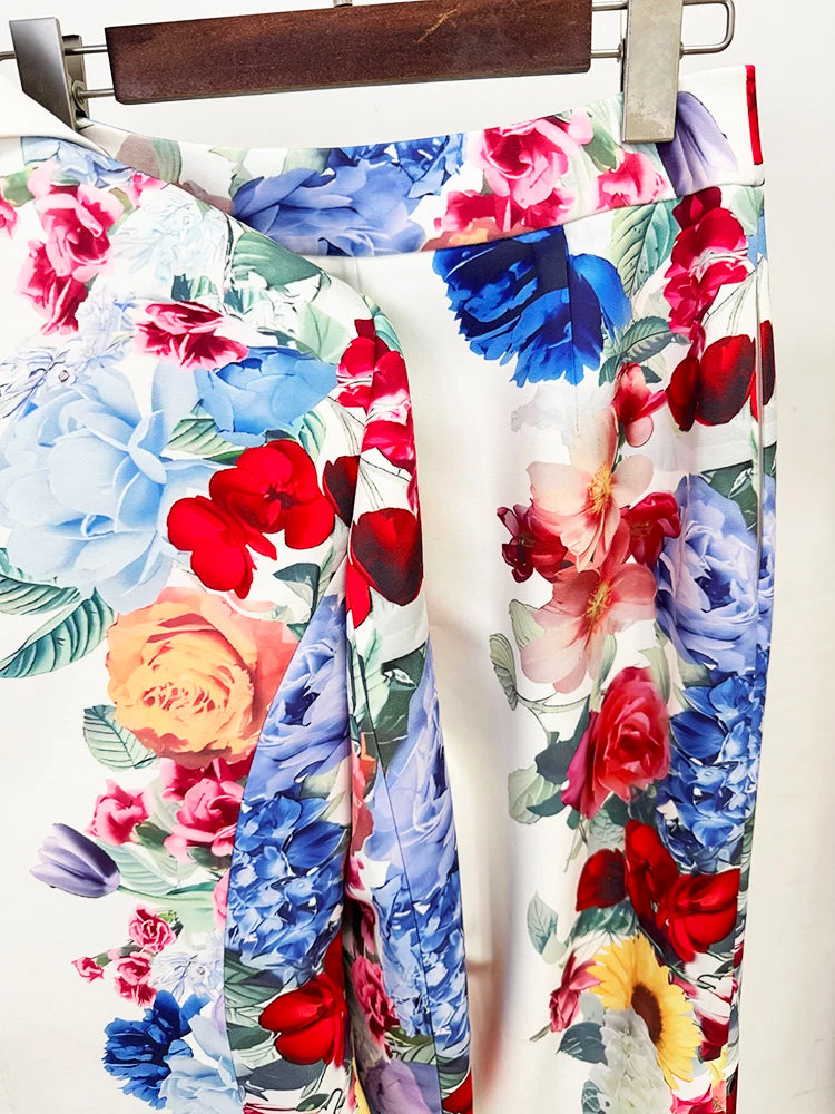 HIGH STREET Newest 2026 Designer Runway Suit Set Women's Gorgeous Floral Printed Blazer Pants Suit 2pcs