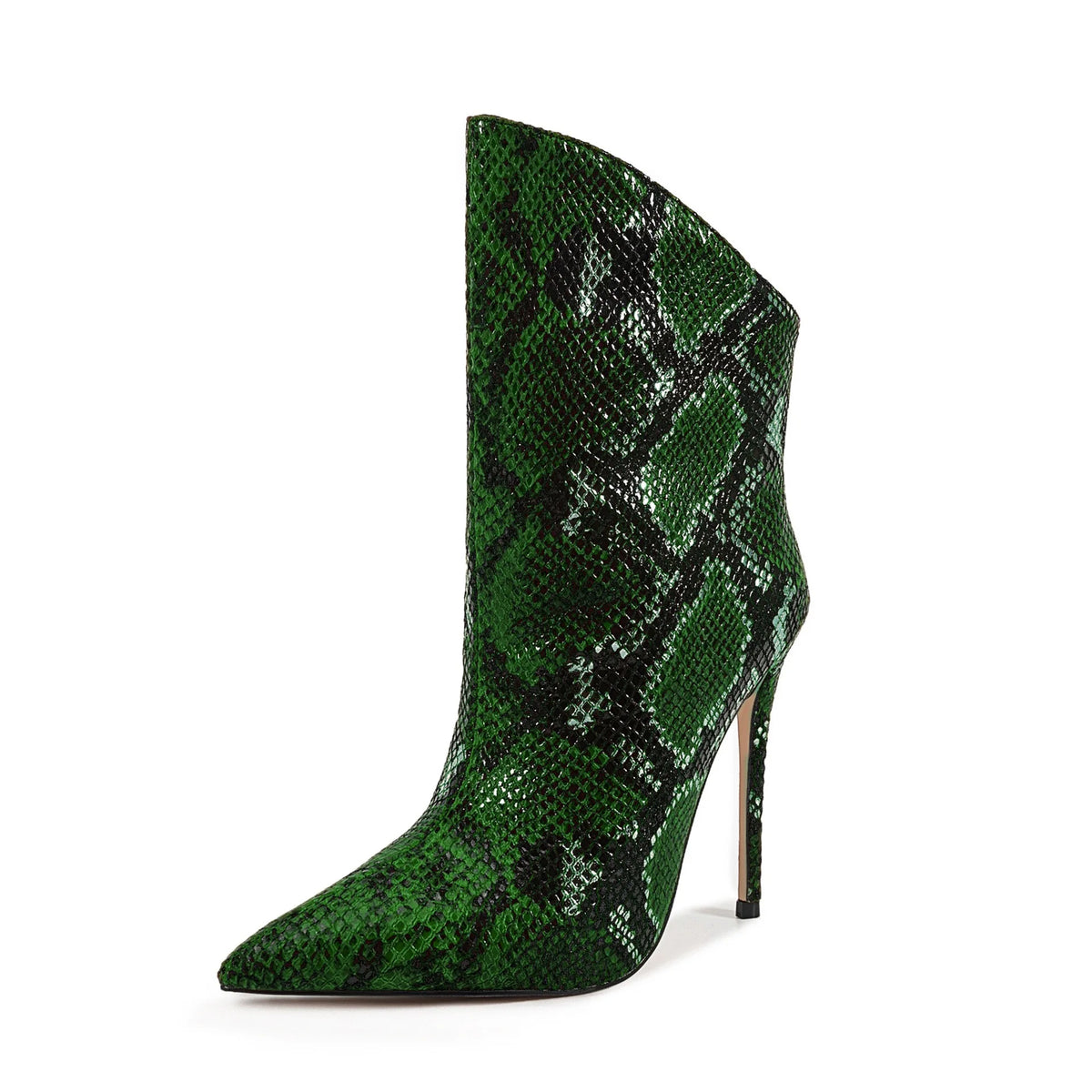 Green Patent Leather Pointed Toe Ankle Boots for Women